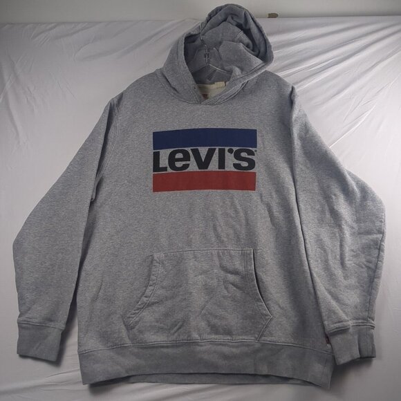 Levis Logo Spell Out Gray Hoodie Mens XL Pullover Hooded Sweatshirt Standard - Picture 1 of 16
